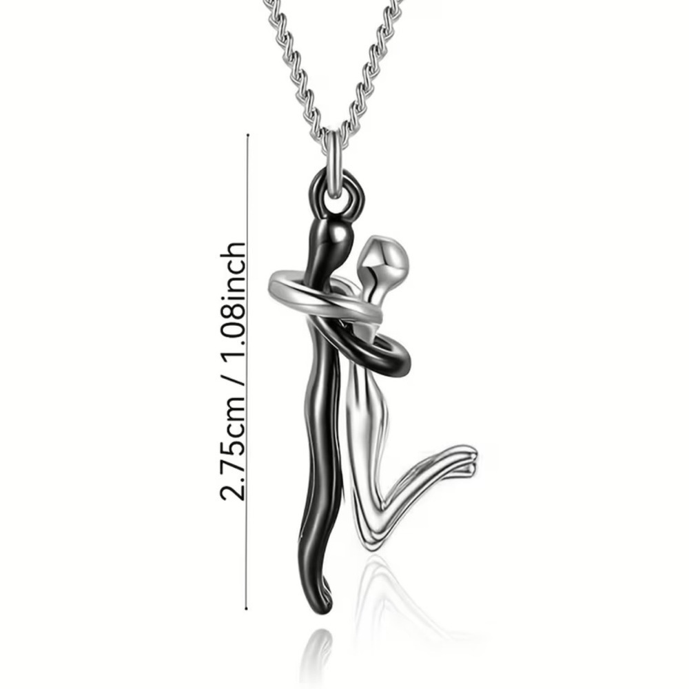 NEW! Elegant Silver and Black Hug Pendant Necklace. Couple Hug Necklace 💝 B0-34